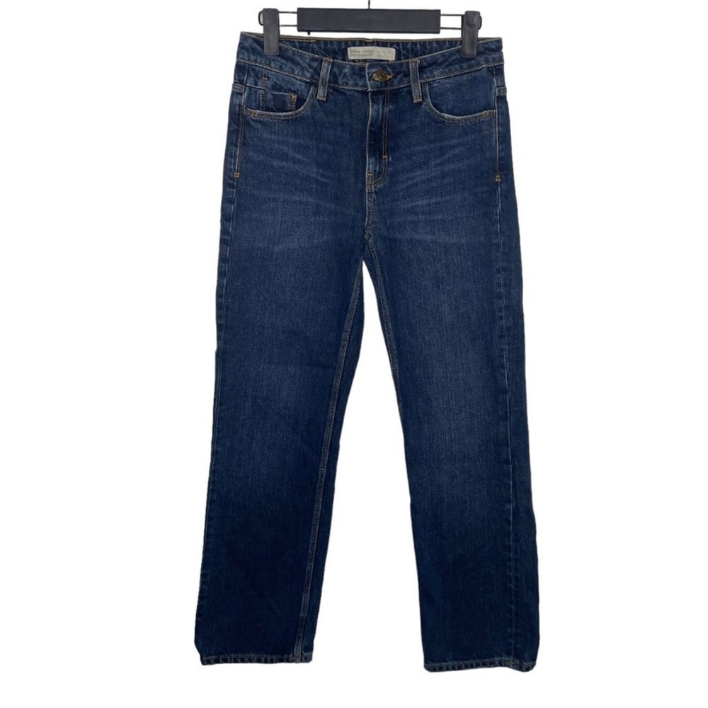 Zara Basic Z1975 Denim Straight Leg Jeans Dark Wash High Rise Blue Womens Size 2